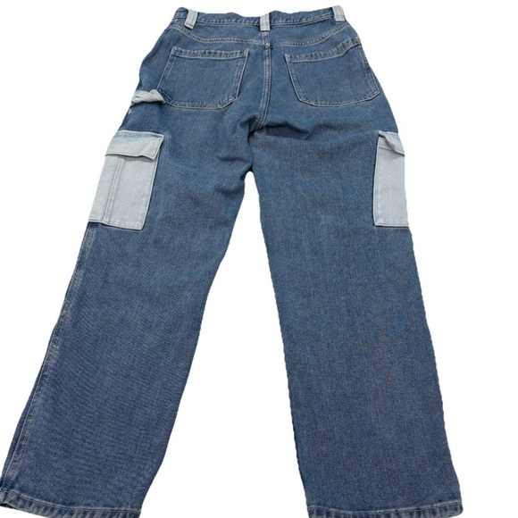 PacSun Light Blue Color Block Two Tone High Waist Denim Cargo Pants Size 28x28” - Picture 8 of 10